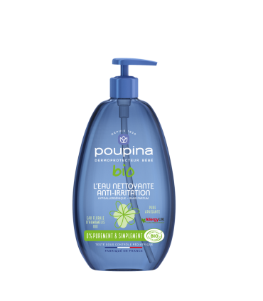 Poupina eau nettoyante anti-irritation. Certifiée bio et sans parfum