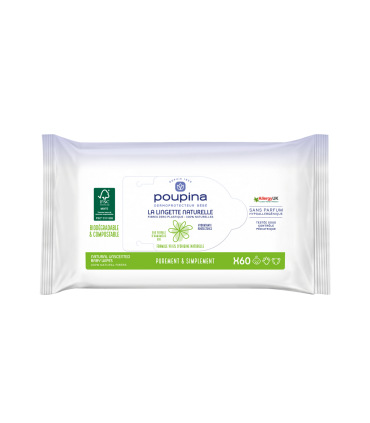 Poupina Lingettes naturelles pour bébé en fibres 0 plastique et 100% naturelles